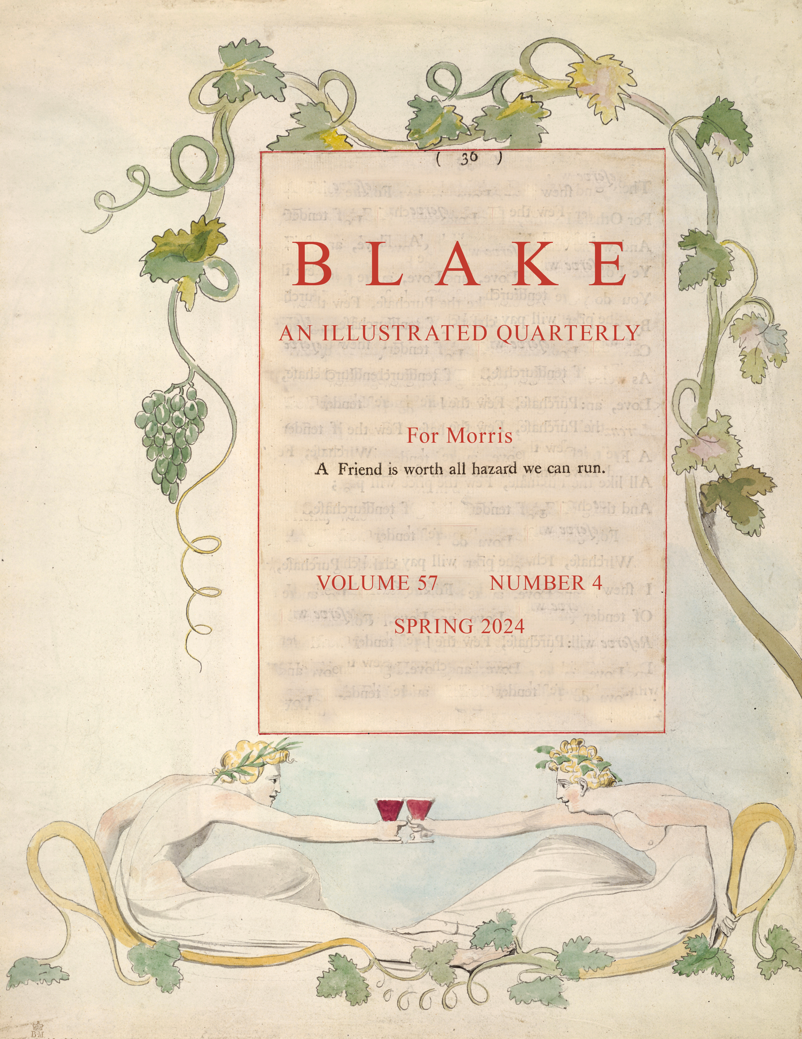 A tribute to Morris Eaves, adapted from an illustration to Young's Night Thoughts showing two people sharing a toast